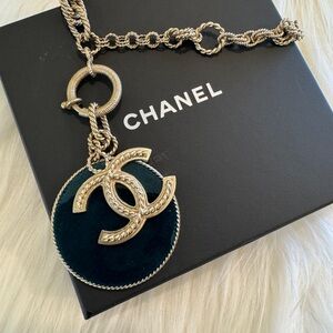 Chanel CC & #5 Charm Necklace - Champagne Goldtone